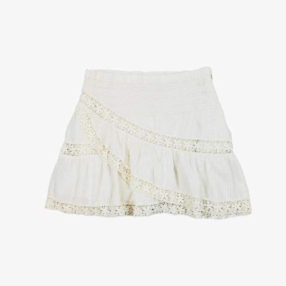 LoveShackFancy Ruffled Mini Skirt in Ivory‎ White Women’s Size Large - Picture 1 of 9